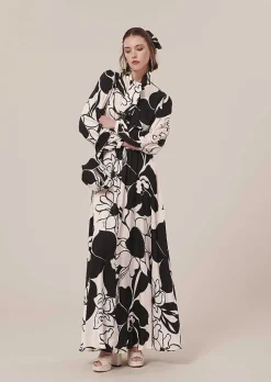 TARA JARMON Joya Ecru With Black Flowers Skirt Best Sale
