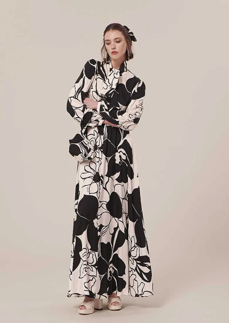TARA JARMON Joya Ecru With Black Flowers Skirt Best Sale