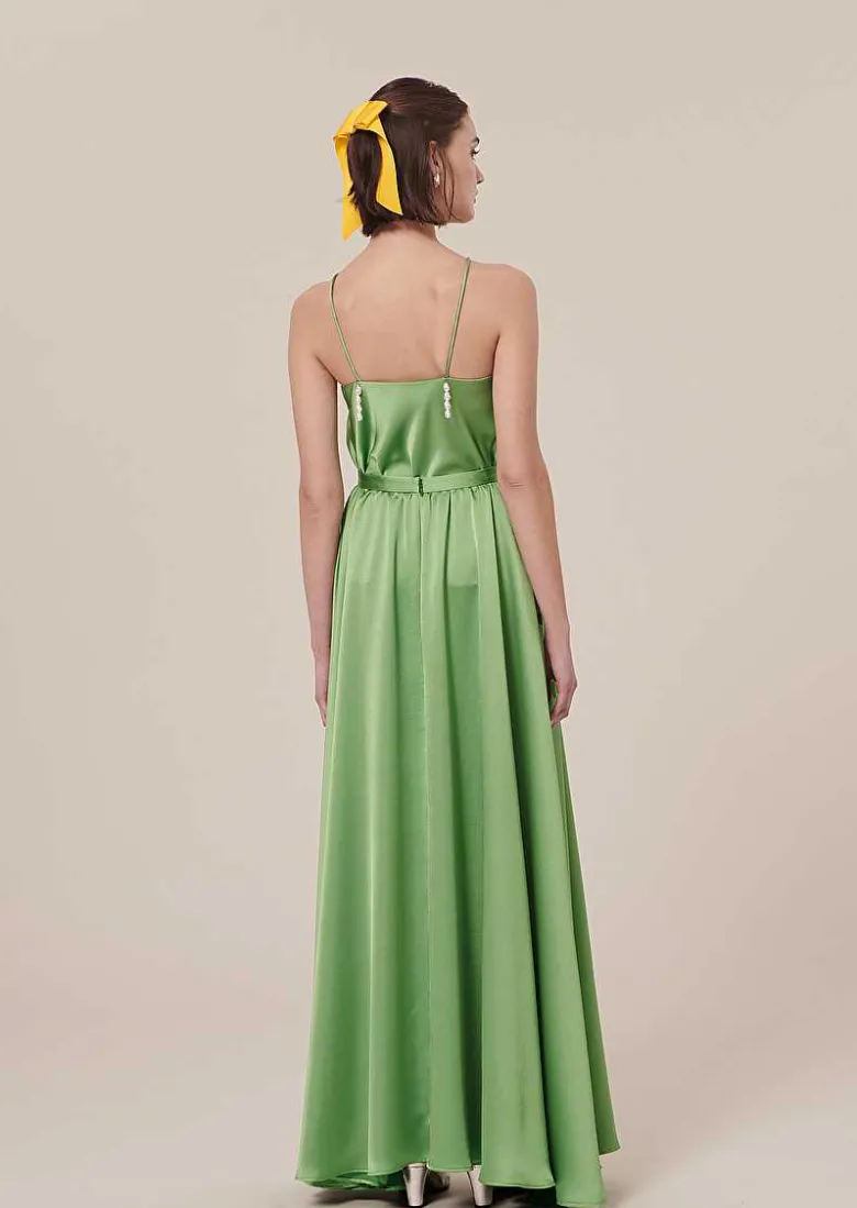 TARA JARMON Joya Green Satin Skirt Cheap