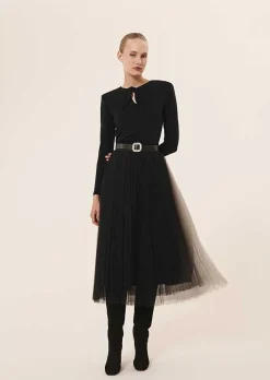 TARA JARMON Juillet Black Pleated Tulle Skirt Clearance