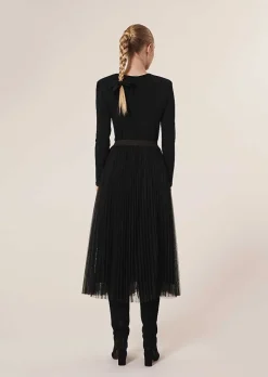 TARA JARMON Juillet Black Pleated Tulle Skirt Clearance