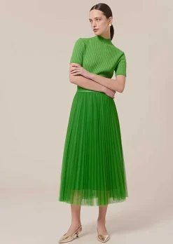TARA JARMON Juillet Green Pleated Tulle Skirt Best