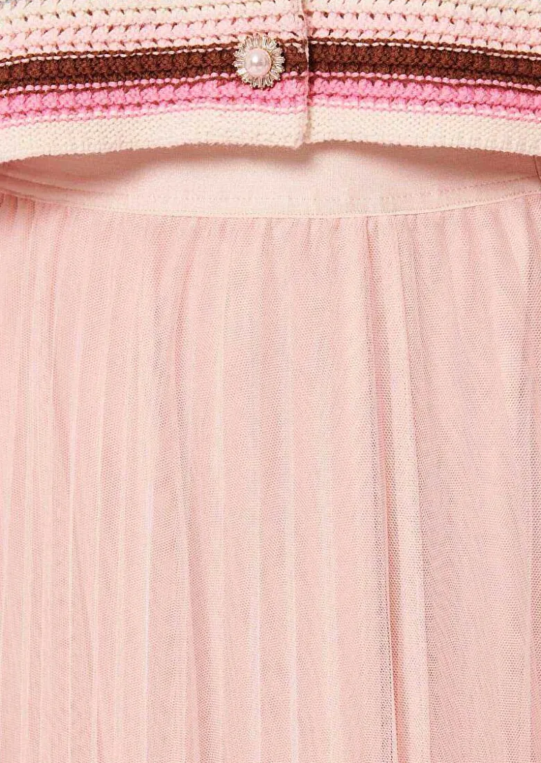 TARA JARMON Juillet Light Pink Pleated Tulle Skirt Hot