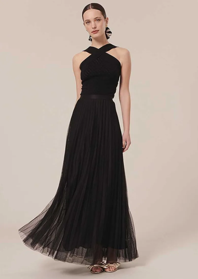TARA JARMON Juliette Black Pleated Tulle Skirt Outlet