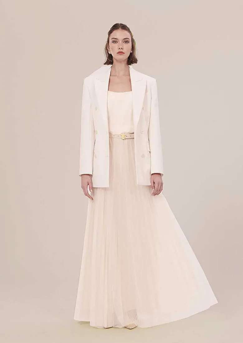 TARA JARMON Juliette Ecru Pleated Tulle Skirt New