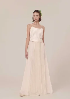 TARA JARMON Juliette Ecru Pleated Tulle Skirt New