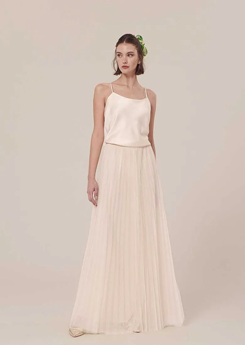 TARA JARMON Juliette Ecru Pleated Tulle Skirt New