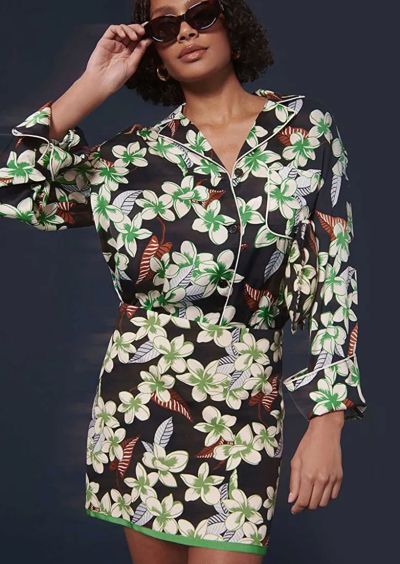 TARA JARMON Junia Midnight Blue Flower Printed Skirt Flash Sale