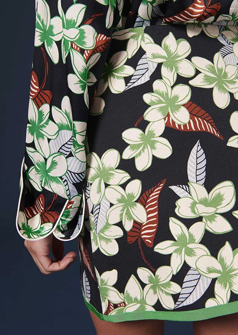 TARA JARMON Junia Midnight Blue Flower Printed Skirt Flash Sale