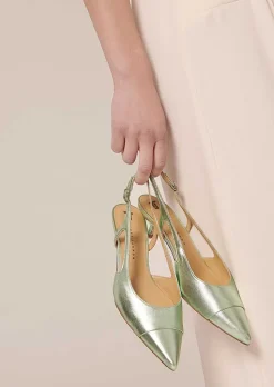 TARA JARMON Kaia Green Metallic Leather Shoes Cheap
