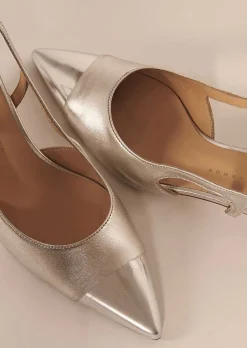 TARA JARMON Kaia Metallic Leather Pumps New