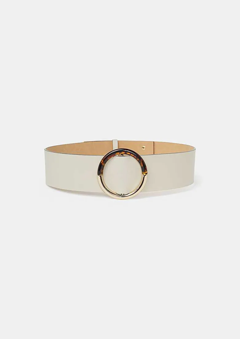 TARA JARMON Lauren Ecru Leather Belt Cheap