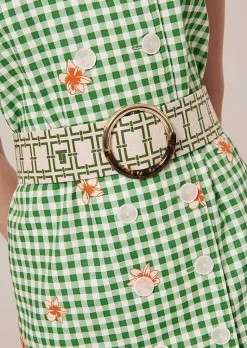 TARA JARMON Lauren Ecru With Green Graphic Design Leather Belt Cheap