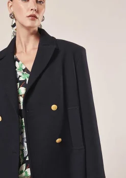 TARA JARMON Marcello Midnight Blue Double Cotton Coat Hot
