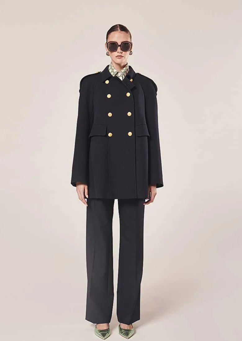 TARA JARMON Marnie Midnight Blue Double Cotton Coat New