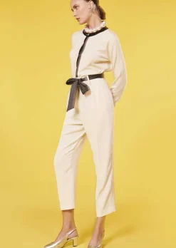 TARA JARMON Paga Ecru Crepe Pants Clearance