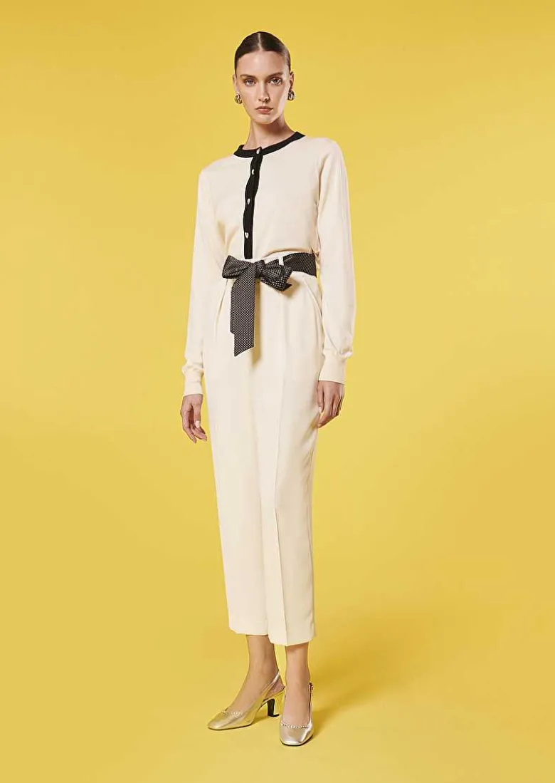 TARA JARMON Paga Ecru Crepe Pants Clearance