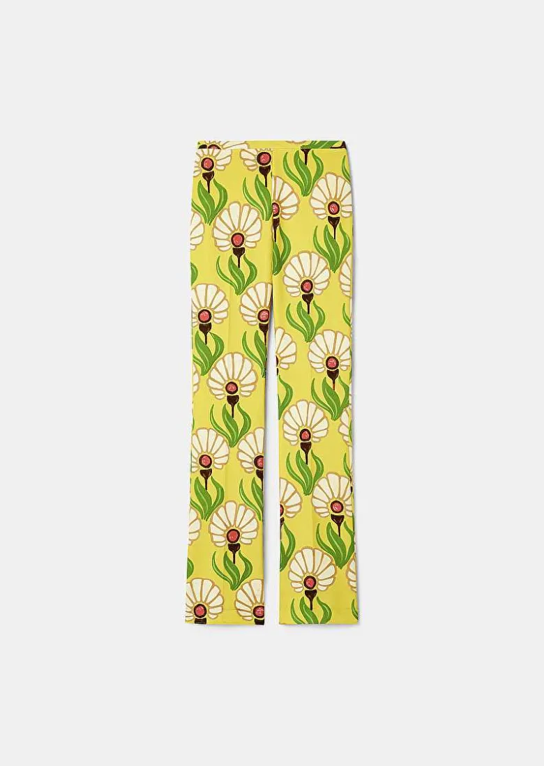 TARA JARMON Paivan Yellow Flowers Printed Pants Sale