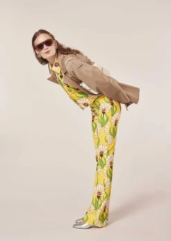 TARA JARMON Paivan Yellow Flowers Printed Pants Sale