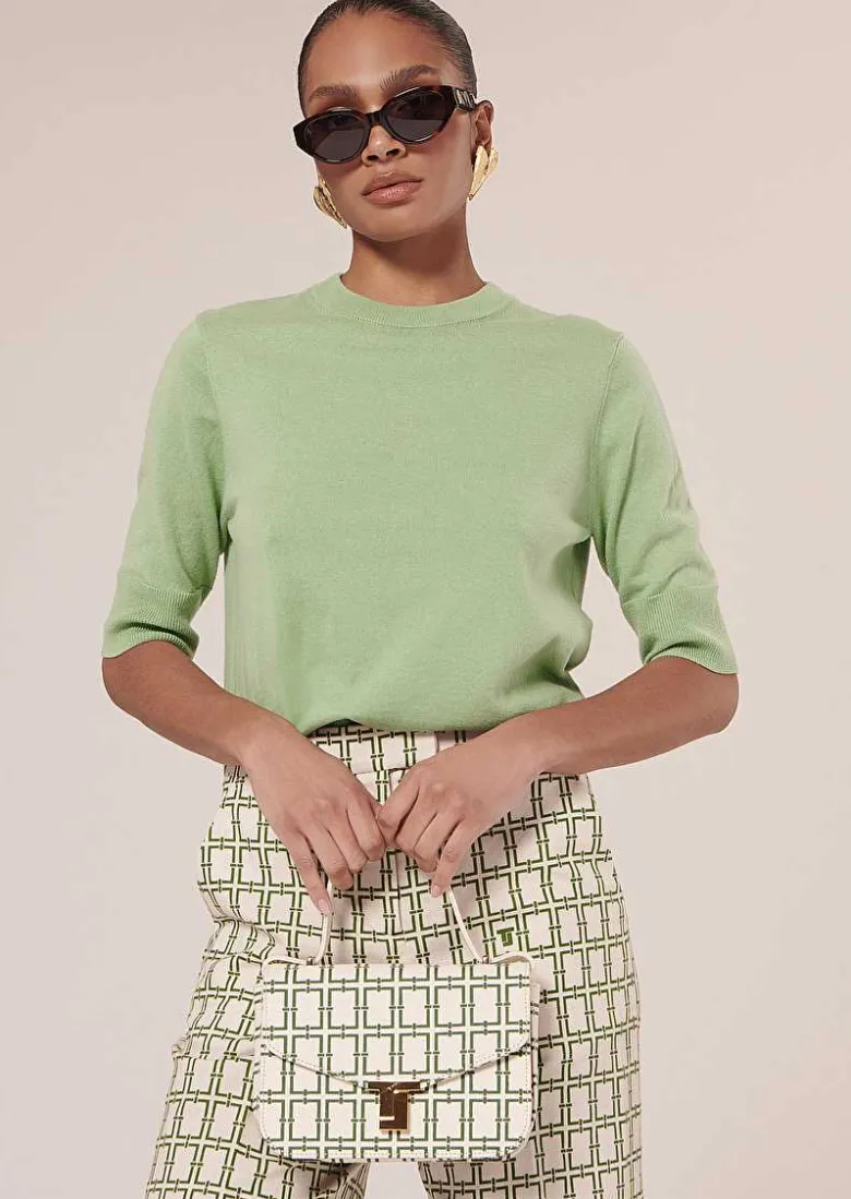 TARA JARMON Paoline Green Cotton And Wool Sweater Cheap