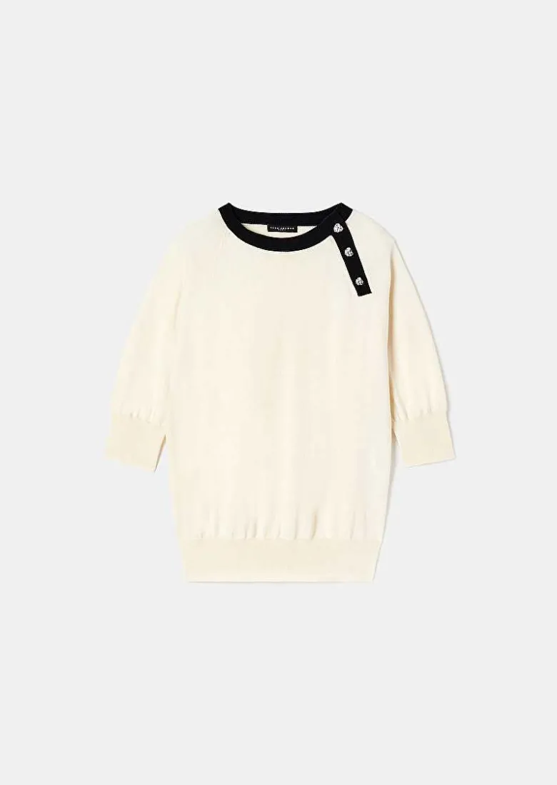 TARA JARMON Pastelle Ecru Cotton And Wool Sweater Hot