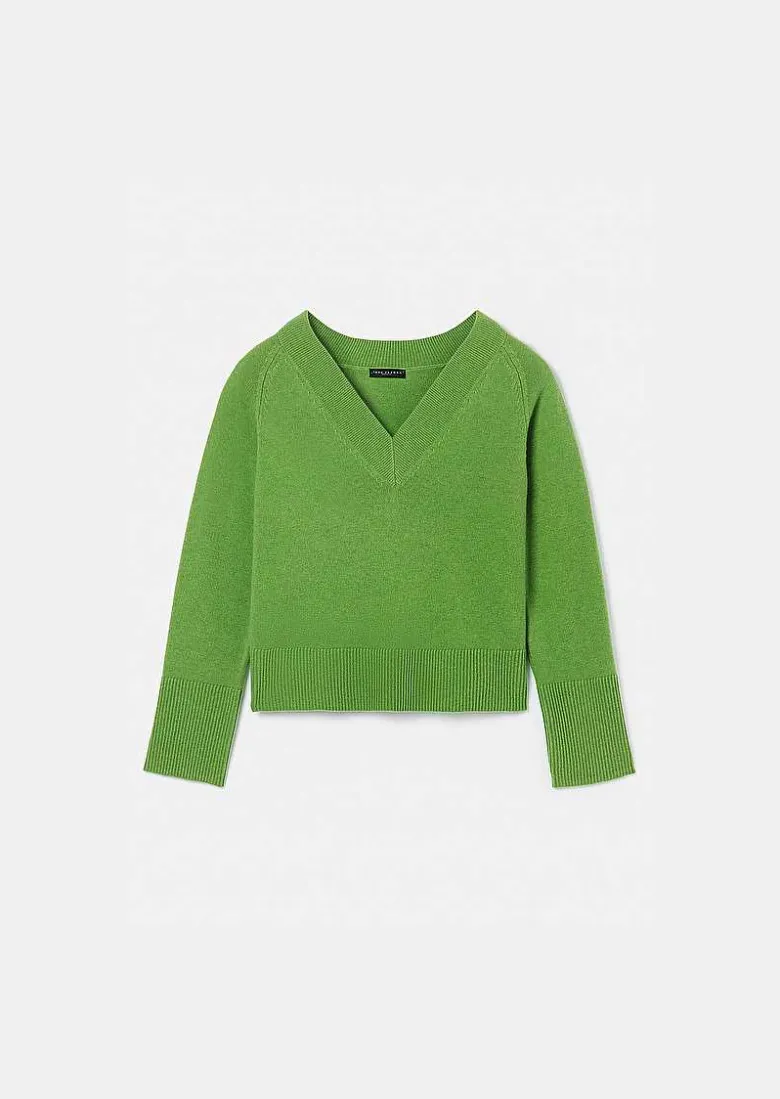 TARA JARMON Penelope Green Sweater In Alpaga And Merinos Wool Outlet