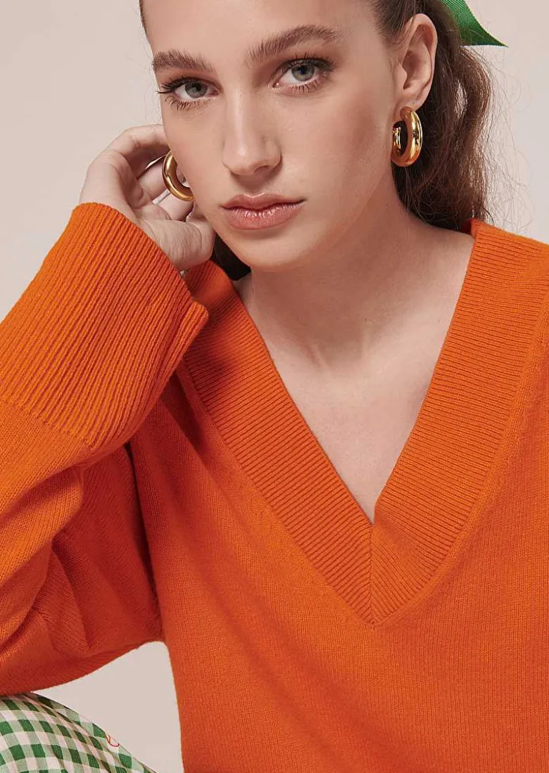 TARA JARMON Penelope Orange Sweater In Alpaga And Merinos Wool New