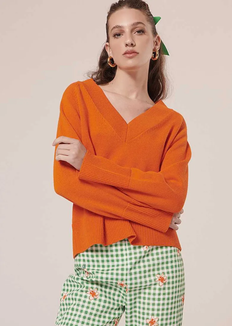 TARA JARMON Penelope Orange Sweater In Alpaga And Merinos Wool New