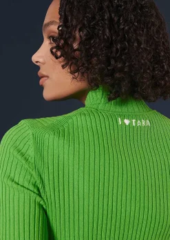 TARA JARMON Perla Green Ribbed Top Store