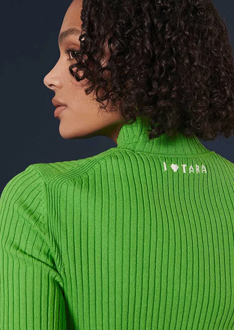 TARA JARMON Perla Green Ribbed Top Store