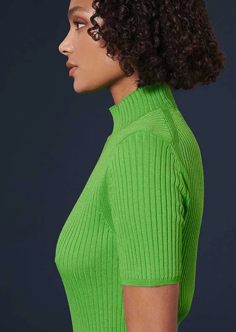 TARA JARMON Perla Green Ribbed Top Store