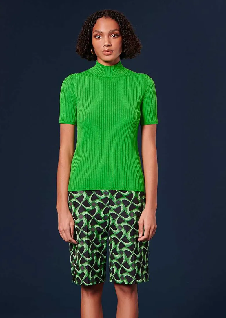 TARA JARMON Perla Green Ribbed Top Store