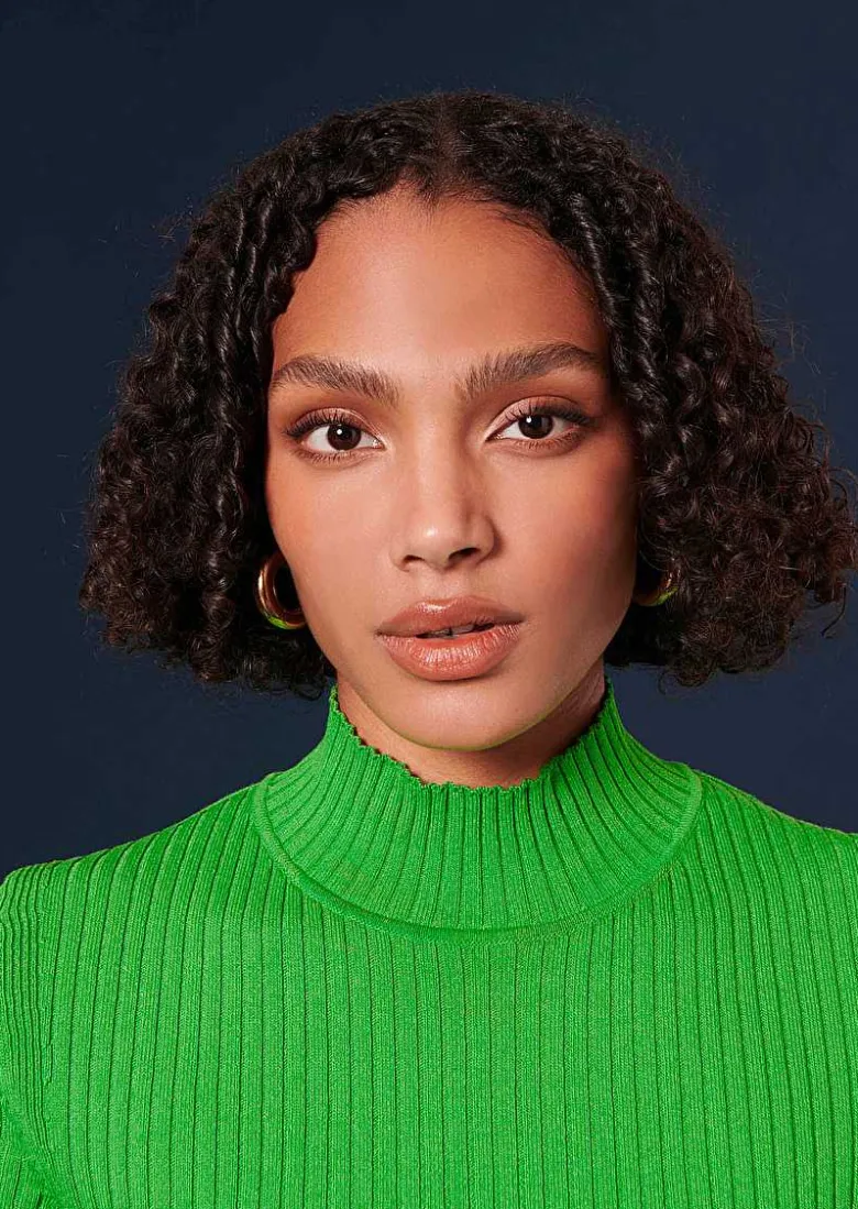 TARA JARMON Perla Green Ribbed Top Store