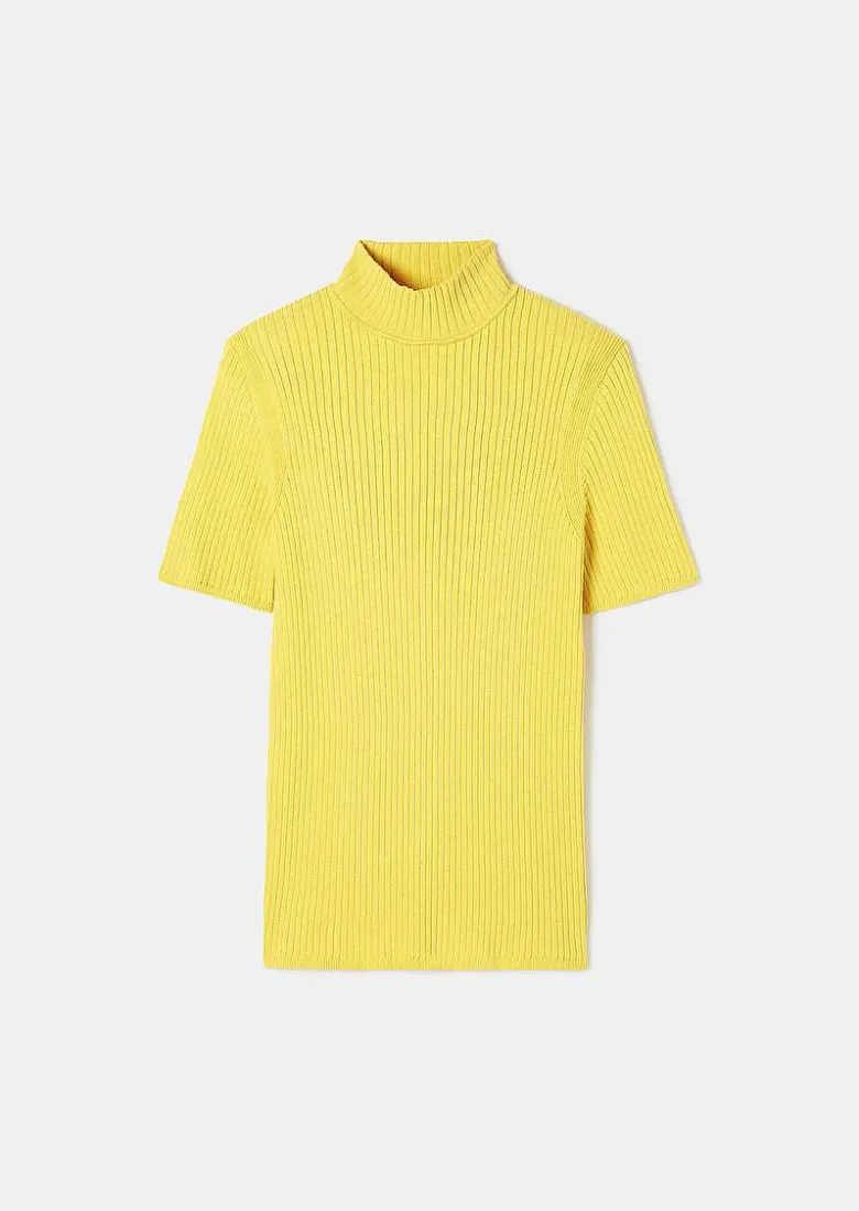 TARA JARMON Perla Yellow Ribbed Sweater Hot