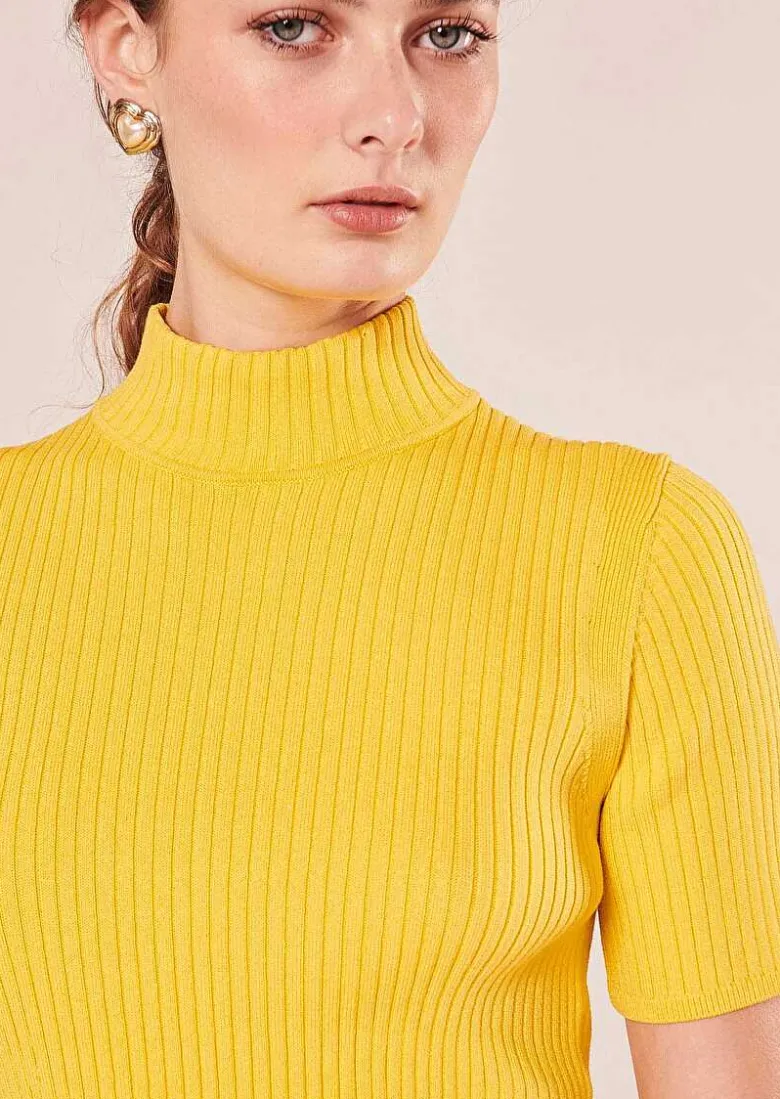 TARA JARMON Perla Yellow Ribbed Sweater Hot