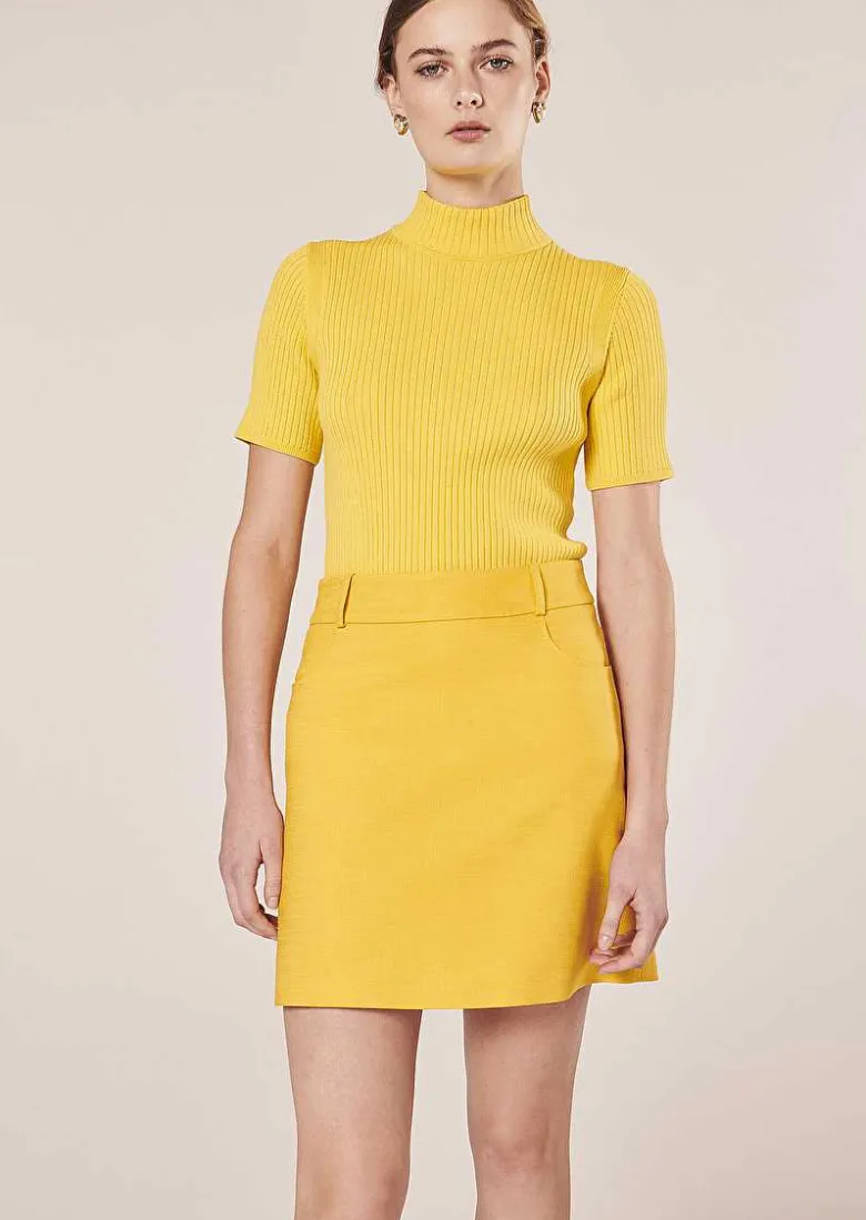 TARA JARMON Perla Yellow Ribbed Sweater Hot