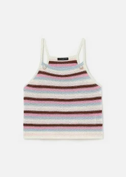 TARA JARMON Piambello Striped Crochet-Knit Top Cheap
