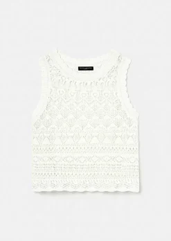 TARA JARMON Pianna White Crochet-Knit Top Sale