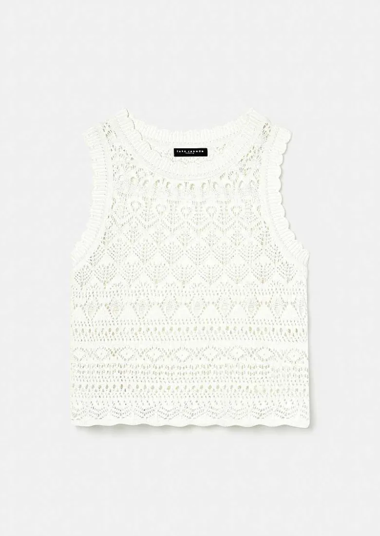 TARA JARMON Pianna White Crochet-Knit Top Sale