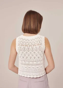 TARA JARMON Pianna White Crochet-Knit Top Sale