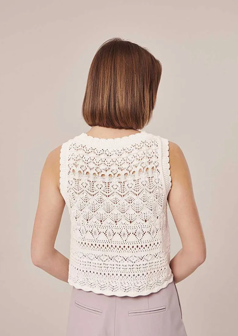 TARA JARMON Pianna White Crochet-Knit Top Sale