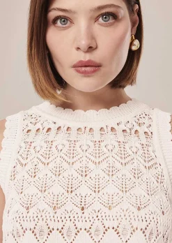 TARA JARMON Pianna White Crochet-Knit Top Sale