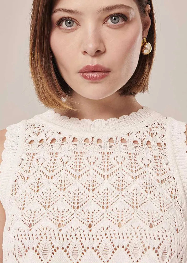TARA JARMON Pianna White Crochet-Knit Top Sale