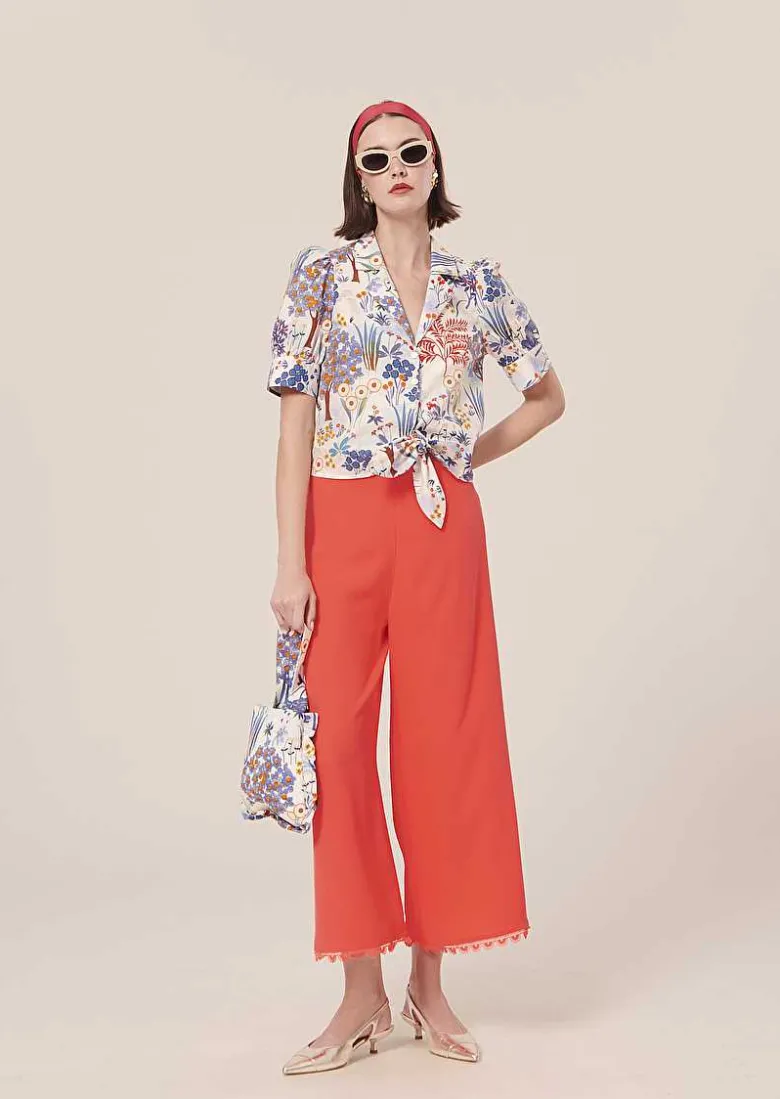 TARA JARMON Positive Coral Crepe Pants Sale