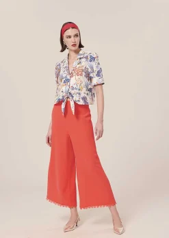 TARA JARMON Positive Coral Crepe Pants Sale