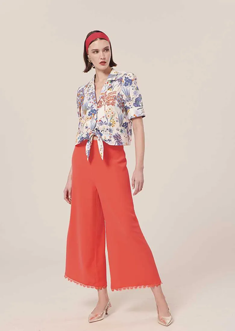TARA JARMON Positive Coral Crepe Pants Sale