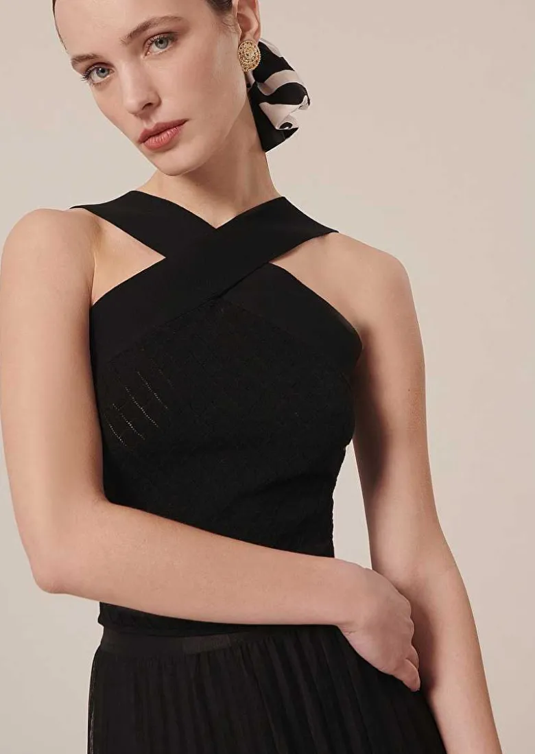 TARA JARMON Prana Black Mesh Top Cheap