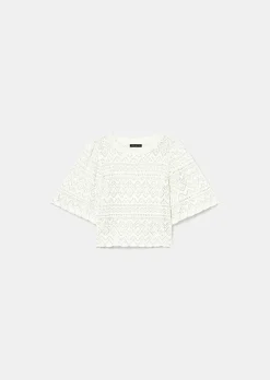 TARA JARMON Prealpino White Crochet-Knit Top Cheap
