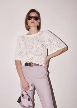 TARA JARMON Prealpino White Crochet-Knit Top Cheap