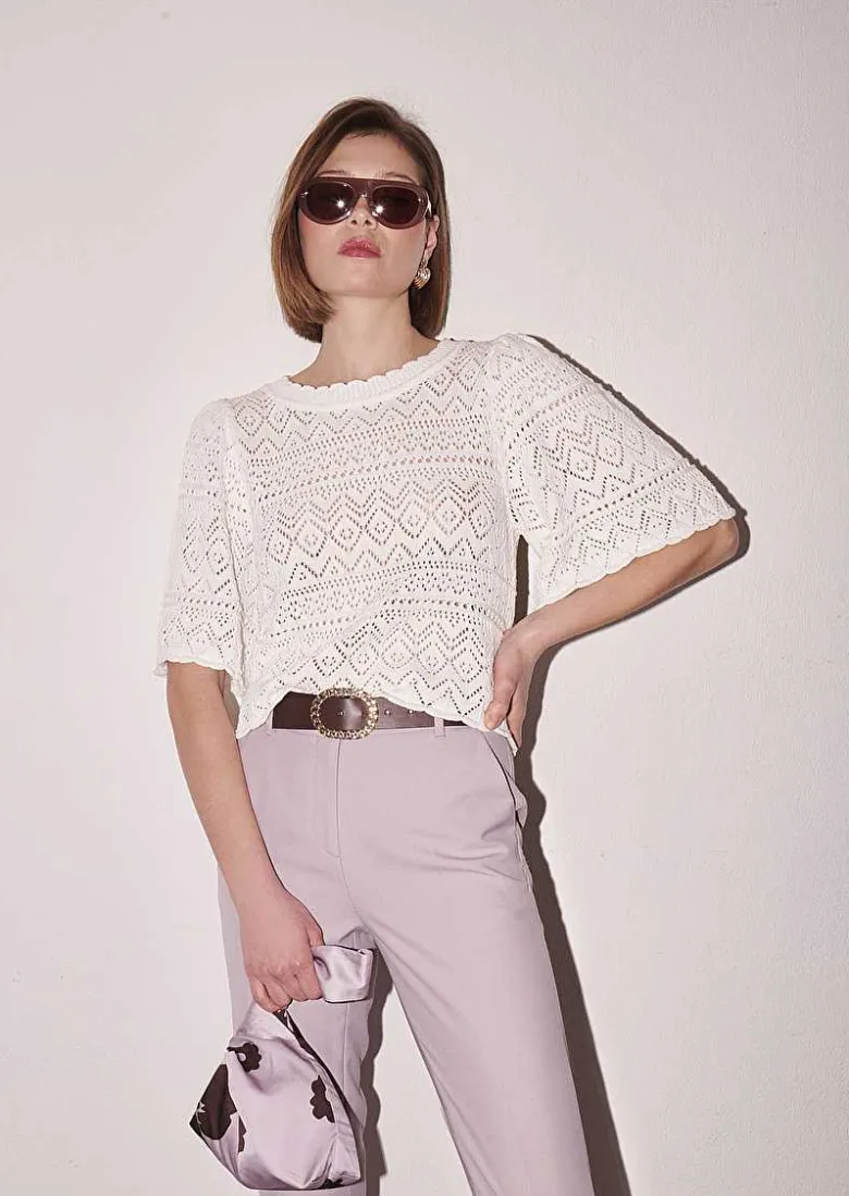 TARA JARMON Prealpino White Crochet-Knit Top Cheap